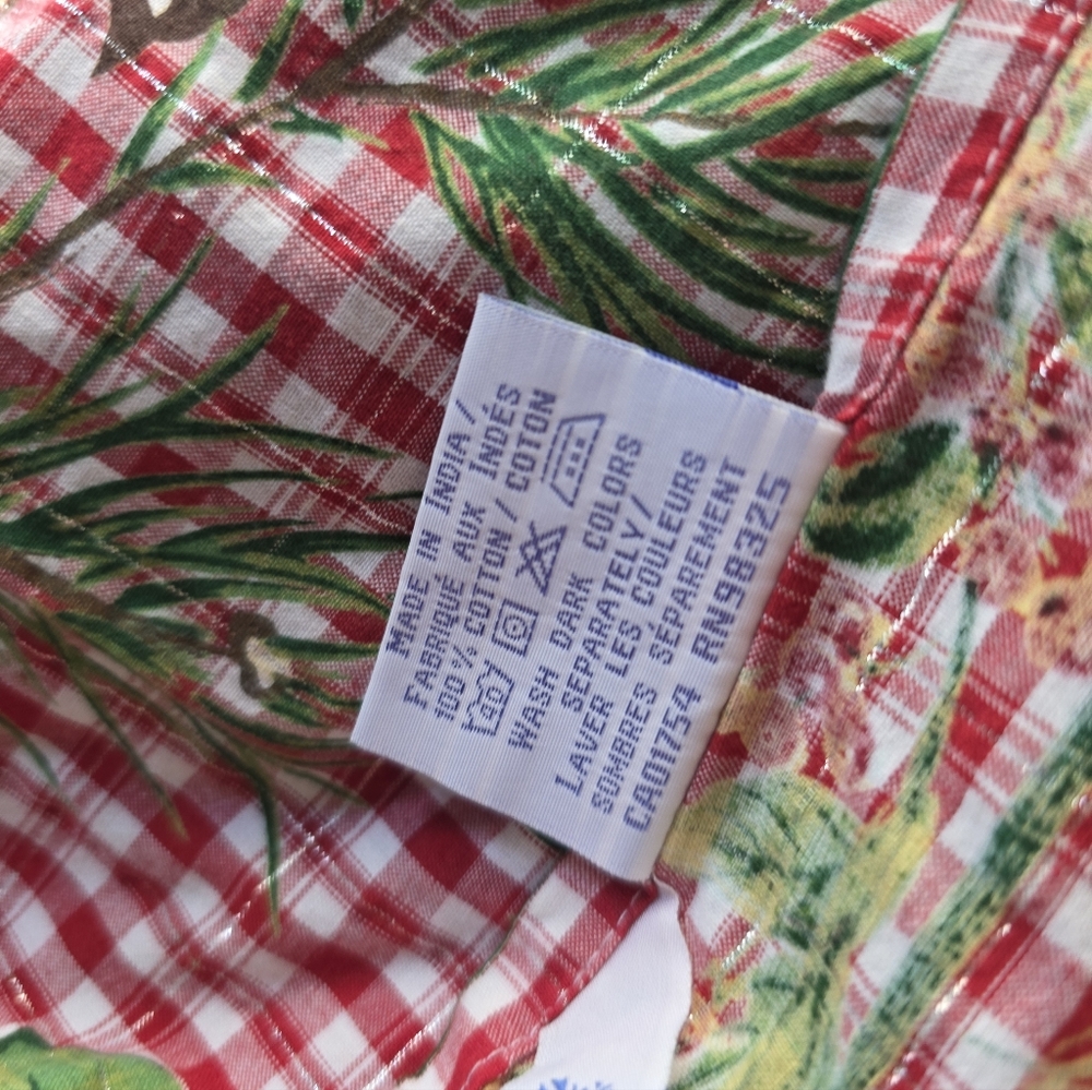 April Cornell Red Checkered Tablecloth with Bird and Pine Motif - Picture 5 of 5